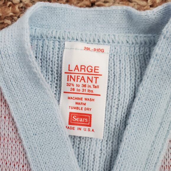 Vintage 80s SEARS Pastel Blue Button Down Toddler Cardigan Sweater  Size 12M - Picture 3 of 4